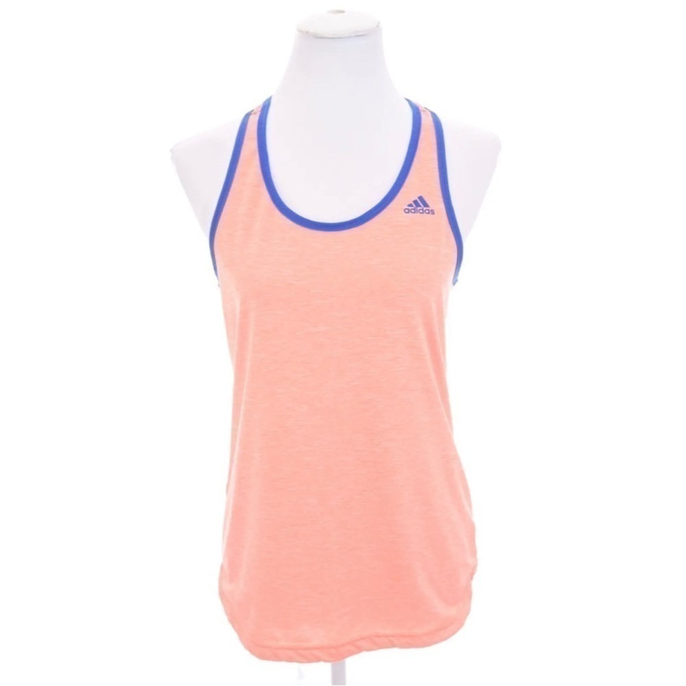 Adidas Climalite Women Racerback Tank Top Orange Blue Logo Running Training Sz S